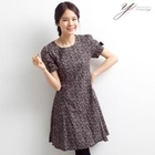 yeomong - Set: Floral-Print Short-Sleeve Dress + Tights