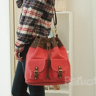 Faux-Leather Trim Bucket Bag Faux-Leather Trim Bucket Bag