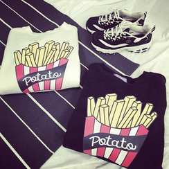 Kikiyo - Long-Sleeve Fries Print T-Shirt Kikiyo - Long-Sleeve Fries Print T-Shirt