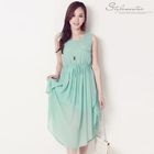 Stylementor - Sleeveless Gathered-Waist Chiffon Dress