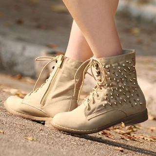 Lace-Up Boots with Spikes and Rhinestones