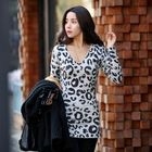 REDOPIN - V-Neck Animal Print Long Knit Top