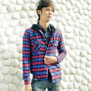 Long Sleeve Plaid Shirt with Hood