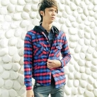 INTHING - Long Sleeve Plaid Shirt with Hood