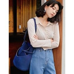 FROMBEGINNING - Faux-Suede Bucket Bag with Pouch FROMBEGINNING - Faux-Suede Bucket Bag with Pouch