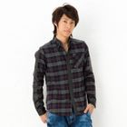 BLACK ASUKA - Faux-Leather-Trim Plaid Shirt