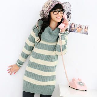 Set: Cable-Knit Striped Sweater Dress + Circle Scarf Set: Cable-Knit Striped Sweater Dress + Circle Scarf