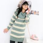 59 Seconds - Set: Cable-Knit Striped Sweater Dress + Circle Scarf