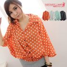 Maymaylu Dreams - Dolman-Sleeve Polka Dots Chiffon Blouse