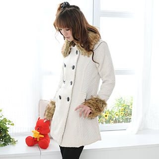 Faux-Fur Trim Double-Breasted Coat