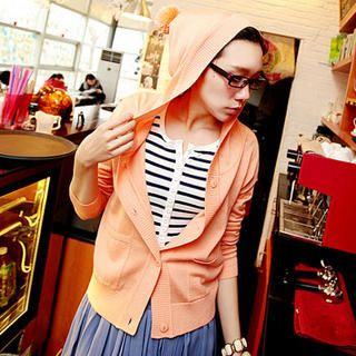 Pompom-Accent Hooded Cardigan Pompom-Accent Hooded Cardigan