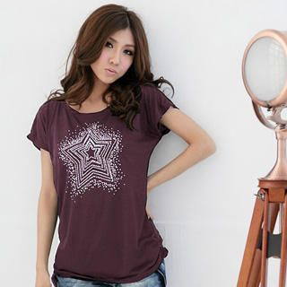 Rhinestone V-Neck Short-Sleeve Tee Rhinestone V-Neck Short-Sleeve Tee