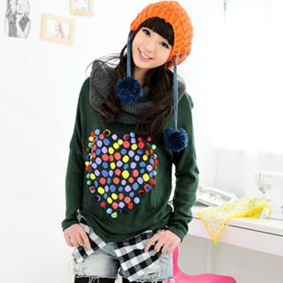 Inset Shirt Pompom Detail Top