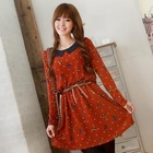 CLICK - Bow-Print Gathered-Waist Dress