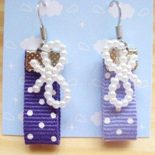 Hand made Purple spot cottons with ribbons earrings