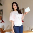 STYLEKELLY - Puff Sleeve Linen Blend Top