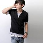 SeventyAge - Striped-Trim Henry-Neck T-Shirt