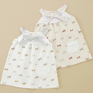 Bow Print Tie-Neck Lace Trim Dress