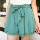 Tokyo Fashion - Tie-Waist Cutout-Trim Pleated Culottes
