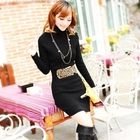 Meteshow - Turtleneck Buttoned-Shoulder Knit Dress