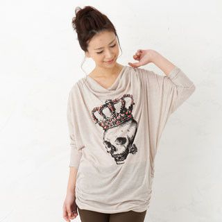 Drape-Front Skull-Printed Top Drape-Front Skull-Printed Top