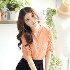 Tokyo Fashion - Tab-Sleeve Dotted Chiffon Blouse
