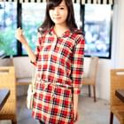 OrangeBear - Drawstring Plaid Hooded Shirtdress