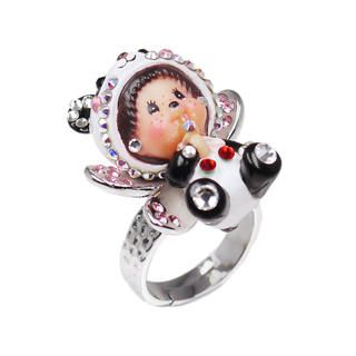 Butterfuly Platinum Plated Ring  with Animal MCC Panda Monchhichi 