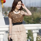 Mooiee - Leopard-Pattern Layered Chiffon Dress