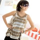 59 Seconds - Cutout Sleeve Striped Poncho Top (Belt not Included)