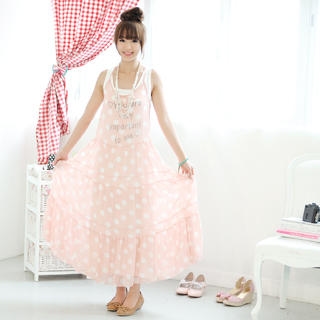 Set: Tank Dress + Polka Dot Tiered Chiffon Dress