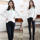 MOUL STYLE - Contrast Collar Chiffon Blouse