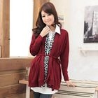 RingBear - Open-Front Long Cardigan With Sash