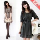 Stylementor - Set: Short-Sleeve Layered Dress + Belt