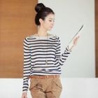 CLICK - Boatneck Striped Knit Top