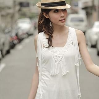 Braided Bib Fringed Tank Top