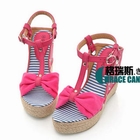 Grace Candy - Bow-Accent T-Strap Espadrille Wedges