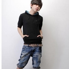 SeventyAge - Button-Front Half-Sleeve Hooded Pullover