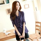 Tokyo Fashion - Tab-Sleeve Tie-Front Chiffon Blouse