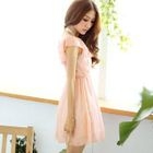 Tokyo Fashion - Lace-Trim Cape-Collar Chiffon Dress