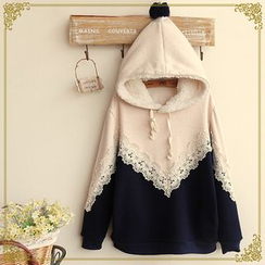 Fairyland - Two-Tone Lace Trim Melange Hoodie Fairyland - Two-Tone Lace Trim Melange Hoodie