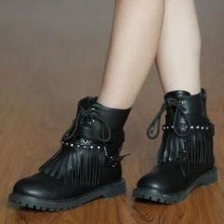 Fringed Lace-Up Short Boots Fringed Lace-Up Short Boots