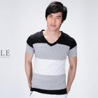 INTHING - Color-Block V-Neck Short-Sleeve Tee