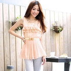 Tokyo Fashion - Sleeveless Lace-Trim Dotted Chiffon Top