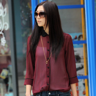 Contrast-Collar Chiffon Shirt