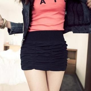 PUFII - Elastic-Waist Textured Miniskirt PUFII - Elastic-Waist Textured Miniskirt