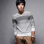 MR.PARK - V-Neck Striped Knit Top