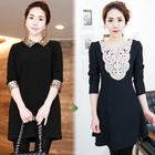 IZABEL - Sequined Trim Elbow-Sleeve Dress
