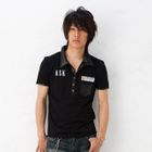 BLACK ASUKA - Faux Leather Trim Polo Shirt