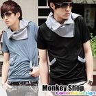 Monkey Shop - Houndstooth Double Neckline Short-Sleeve Top
